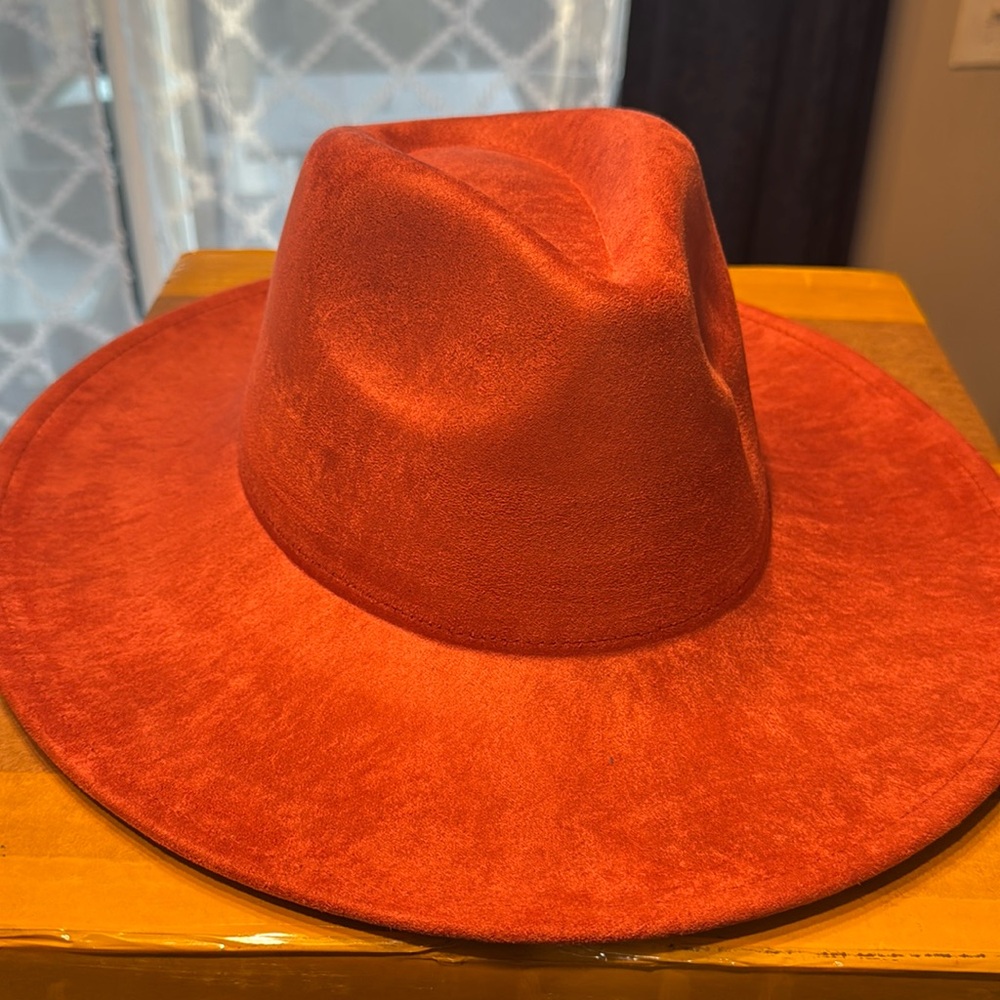 Suede Large Eaves Peach Top Fedora Hat (Rust)